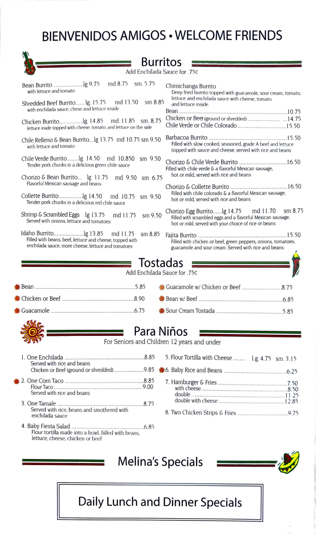 Melina's Mexican Food Menu - Image 4